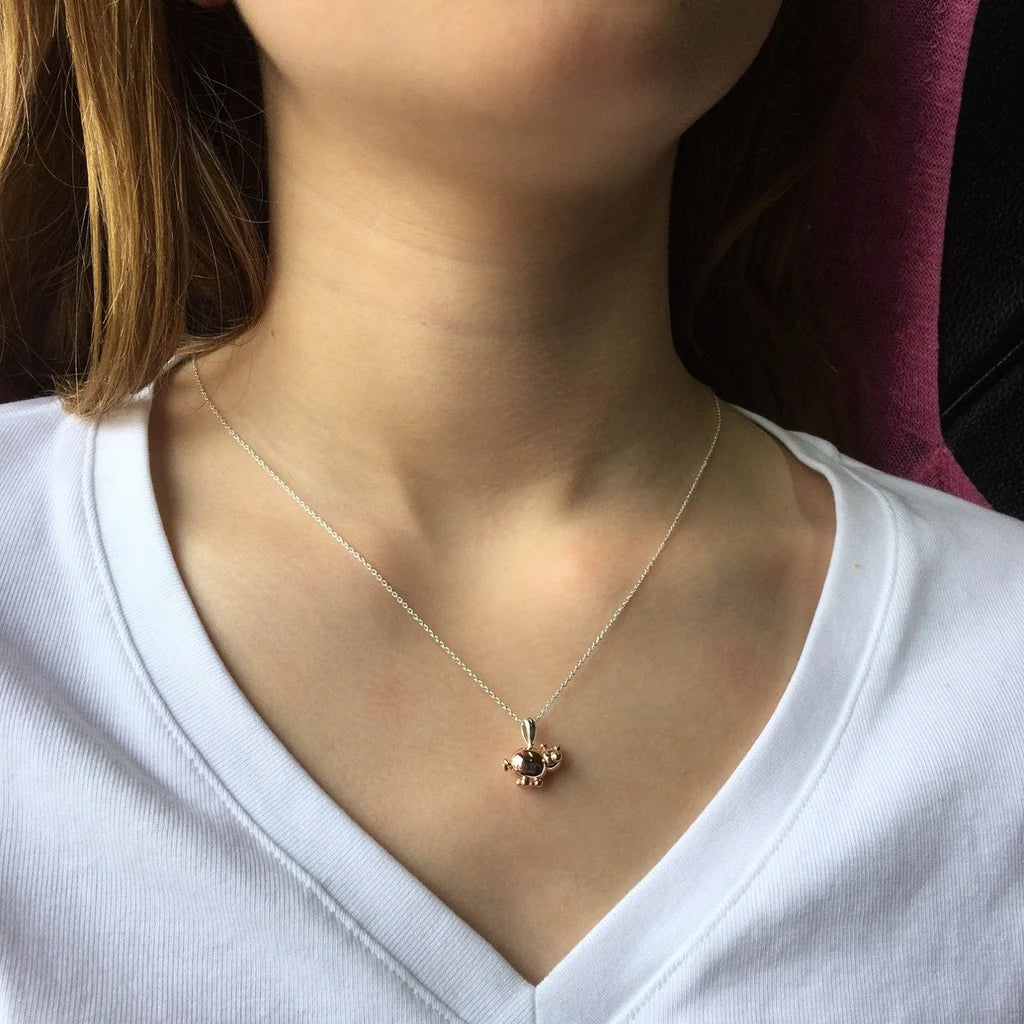 STERLING SILVER AND ROSE GOLD PLATE BALLOON PIG NECKLACE