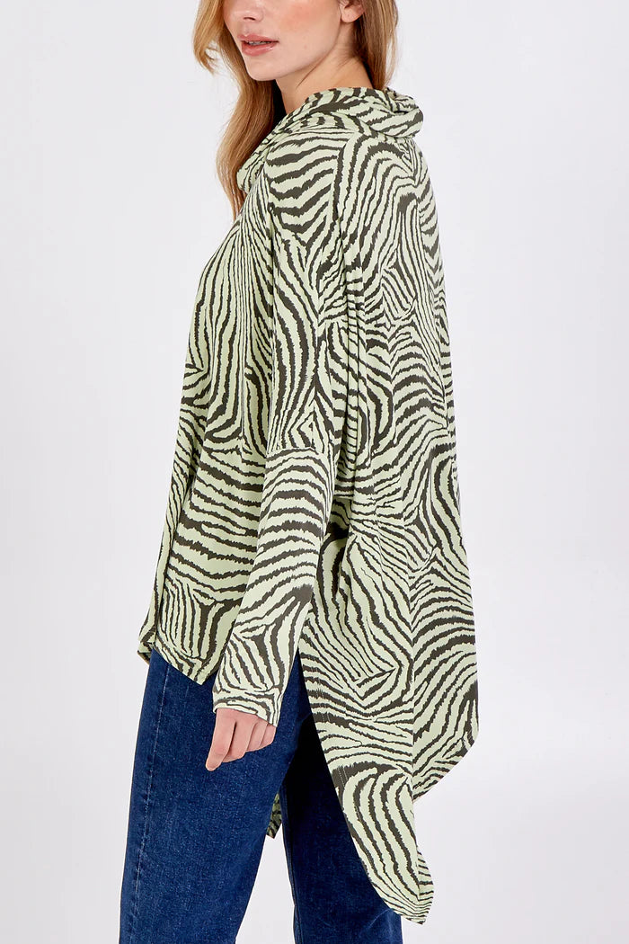 ABSTRACT ZEBRA OVERSIZED COWL NECK TOP