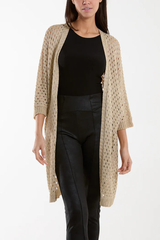 CROCHET 3/4 SLEEVE LONG CARDIGAN