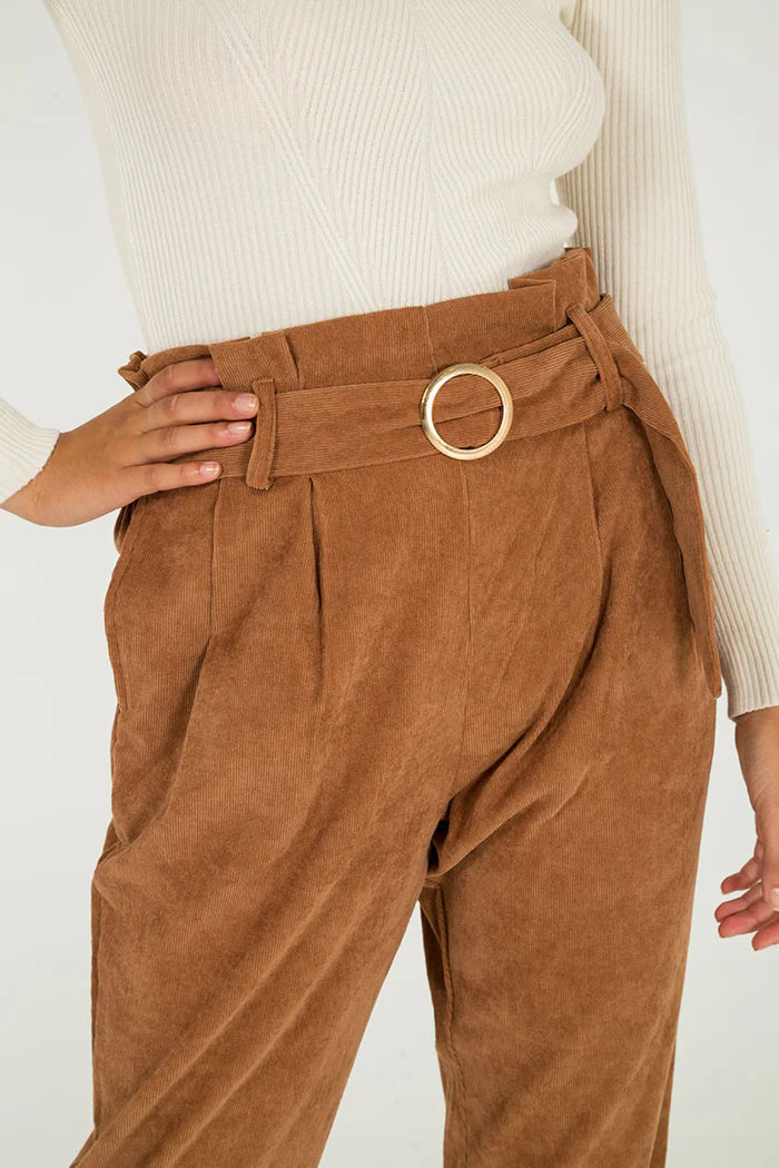 Cord Belted Paperbag Waisted Trousers