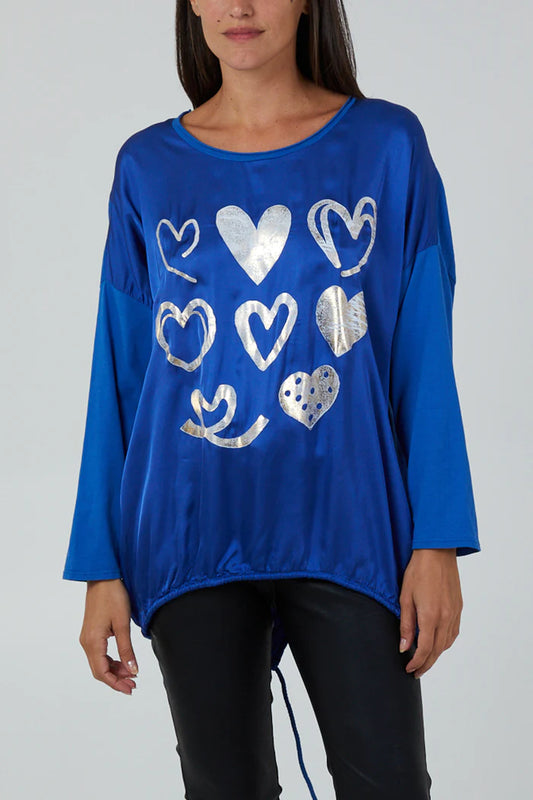 MIXED HEART OVERSIZED SATIN MIX BLOUSE