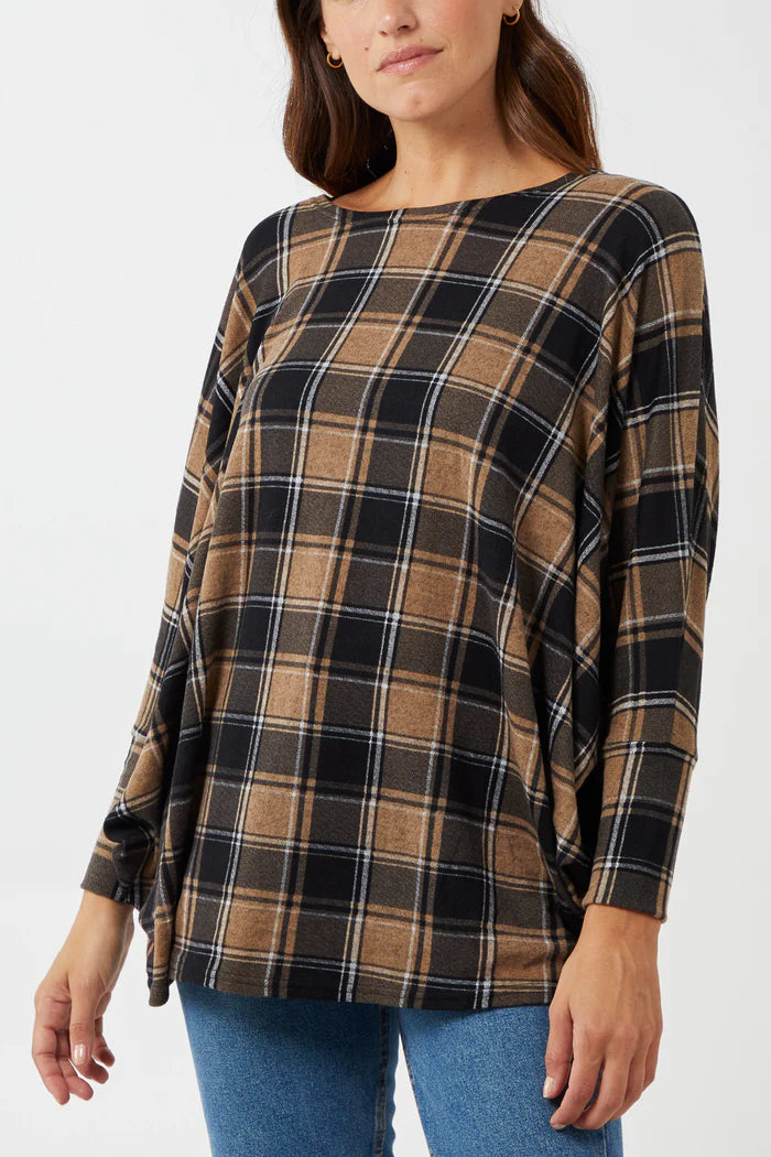 DIAGONAL CHECK BATWING TOP