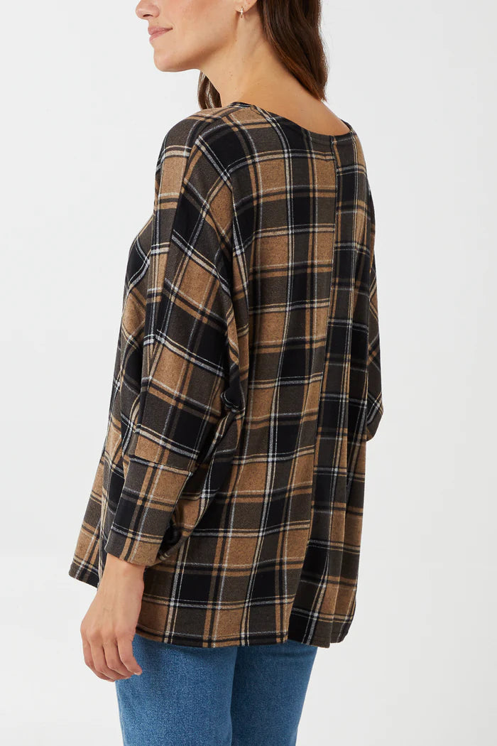 DIAGONAL CHECK BATWING TOP