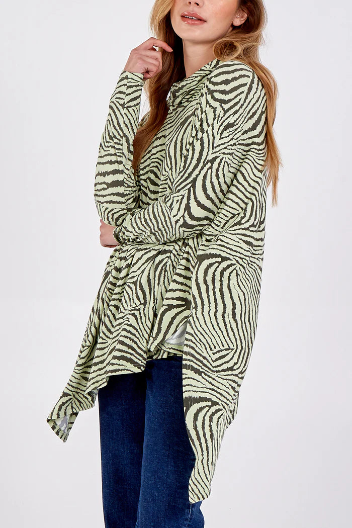 ABSTRACT ZEBRA OVERSIZED COWL NECK TOP