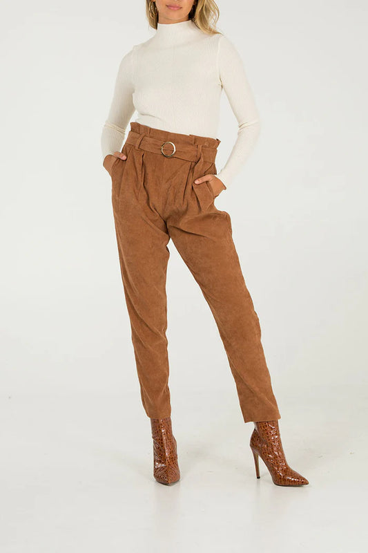 Cord Belted Paperbag Waisted Trousers