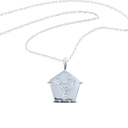 STERLING SILVER BIRD BOX WITH ENGRAVED BIRD NECKLACE