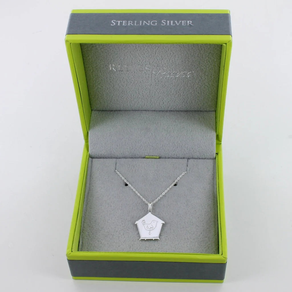 STERLING SILVER BIRD BOX WITH ENGRAVED BIRD NECKLACE