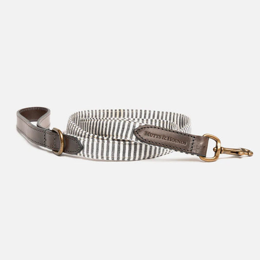 Charcoal Stripe & Leather Dog Lead