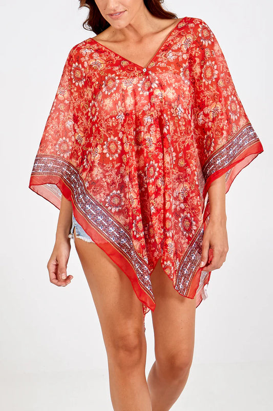 ORIENTAL FLORAL PRINT KAFTAN