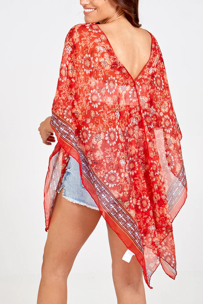 ORIENTAL FLORAL PRINT KAFTAN