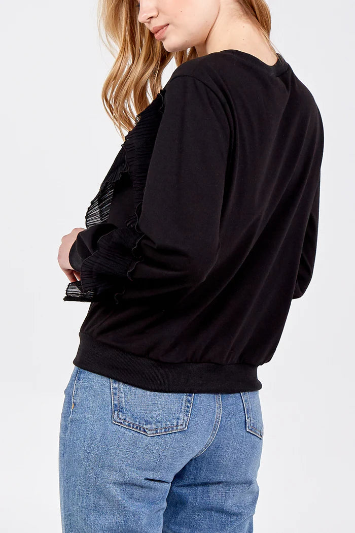 FRILL PANEL ROUND NECK SWEATSHIRT