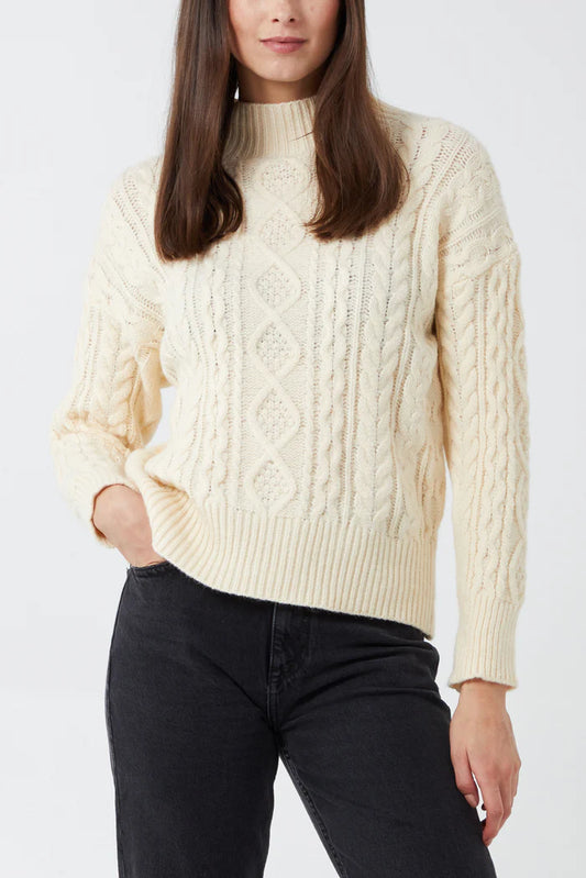 CABLE KNIT HIGH NECK JUMPER