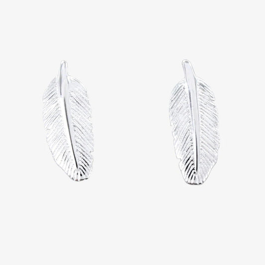 SMALL DETAILED STERLING SILVER FEATHER STUDS